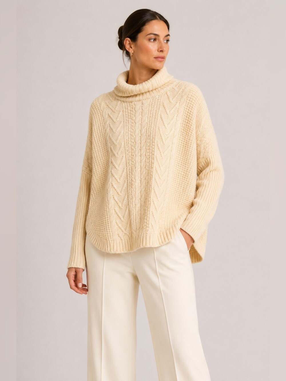 Keren Hart Cream Cable Knit Turtleneck Sweater